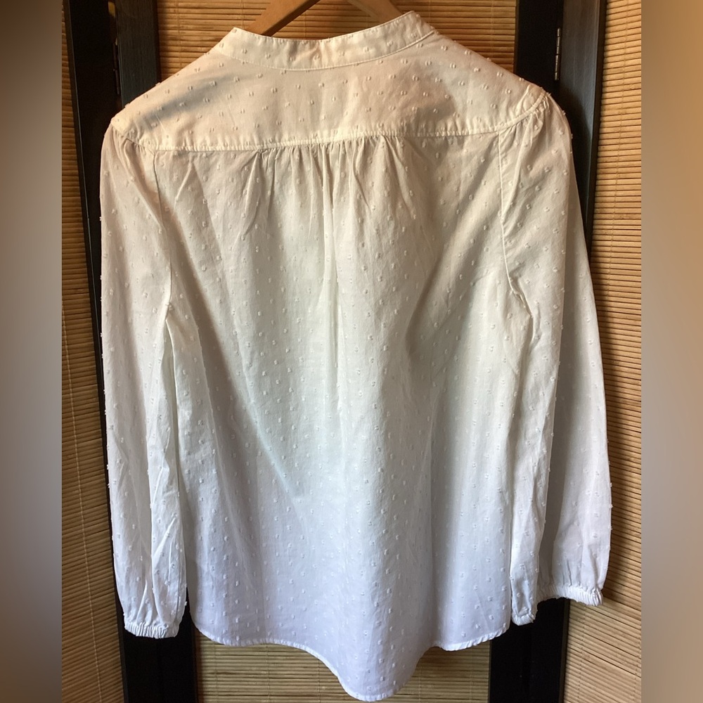 NWT Gap white cotton blouse XS embroidered split neck long sleeve band collar - Picture 5 of 11